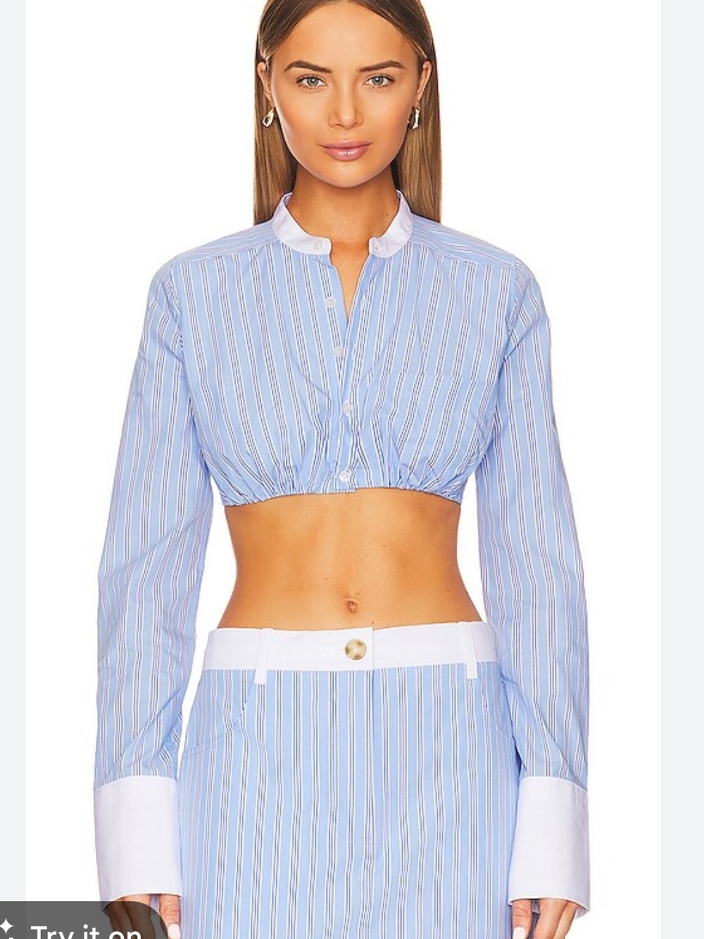 L'Academie Fresh Stripe Bra Shirt Blue crop blouse top Revolve NWT S